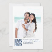 Victoriaans  Bloemen Stoffig Blauw QR code Trouwen Kaart (Achterkant)