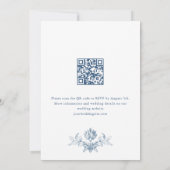 Victoriaans Bloemen Stoffig Blauw QR code Trouwen Kaart (Achterkant)