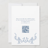 Victoriaans Bloemen Stoffig Blauw QR code Trouwen Kaart (Achterkant)