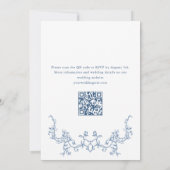 Victoriaans Bloemen Stoffig Blauw QR code Trouwen Kaart (Achterkant)