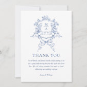 Victoriaans  Bloemen Stoffig Blauw Trouwfoto Bedankkaart (Voorkant)