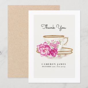 Victoriaans Bloemen Teacup Roos Tea Party Bedankkaart