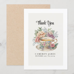 Victoriaans Bloemen Teacup Roos Tea Party Bedankkaart