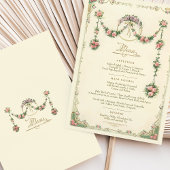 Victoriaans Bloemen Trouwmenu Delicate Garland Kaart