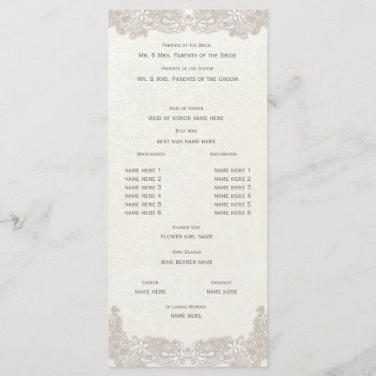 Victoriaans Bloemen Trouwprogramma Programmakaart (Achterkant)