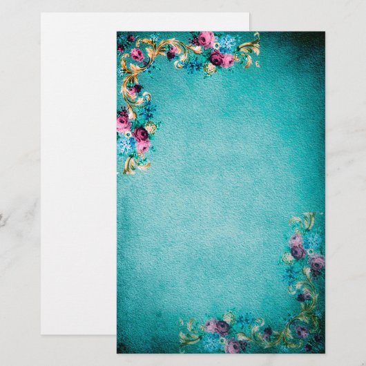 Victoriaans bloemen van bloemen, elegant briefpapier (Voorkant / Achterkant)