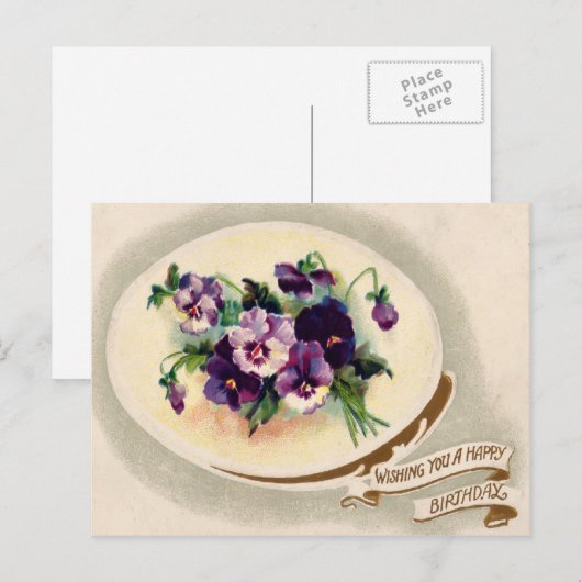  Victoriaans Bloemen Verjaardag Briefkaart. Briefkaart (Voorkant / Achterkant)