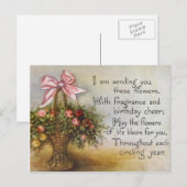  Victoriaans Bloemen Verjaardag Briefkaart. Briefkaart (Voorkant / Achterkant)