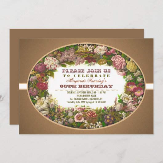 Victoriaans Bloemen  Verjaardagsuitnodigingen Kaart (Voorkant / Achterkant)