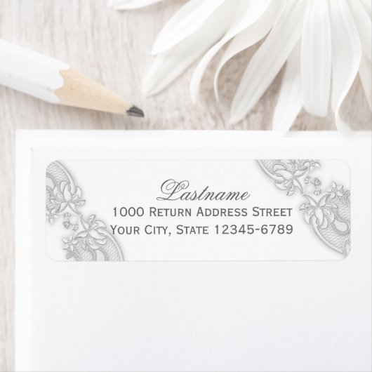 Victoriaans Bloemen Zilveren Grijs Kant Etiket (Insitu)