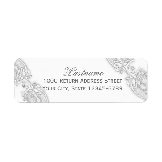 Victoriaans Bloemen Zilveren Grijs Kant Etiket (Voorkant)