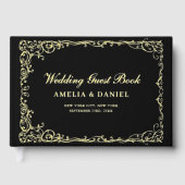 Victoriaans Bloemen Zwart Gouden Huwelijk Gastenboek (Voorkant)