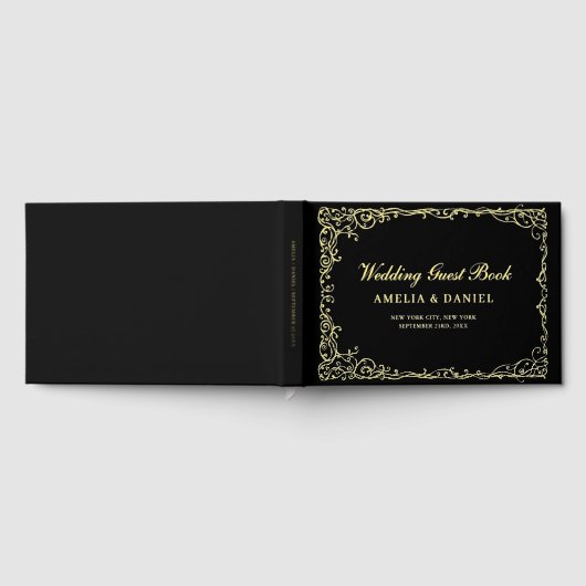  Victoriaans Bloemen Zwart Gouden Huwelijk Gastenboek (Volledig)