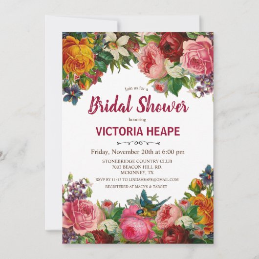  Victoriaans bloemenbruids doucheuitnodiging Kaart (Voorkant)