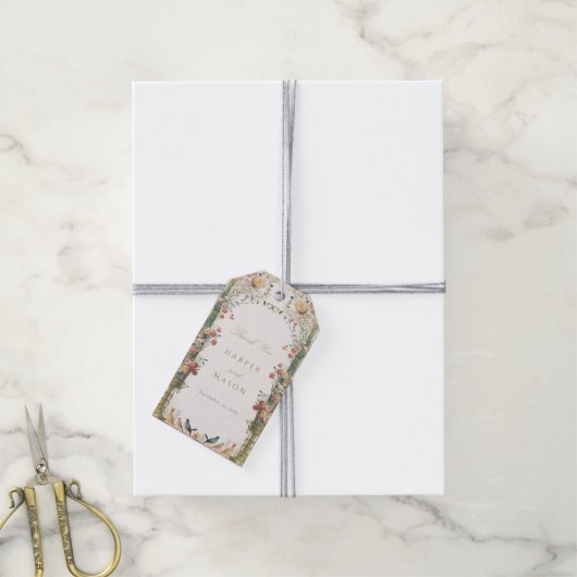 Victoriaans bloemenbruiloft dank u cadeaulabel (Met Touw)