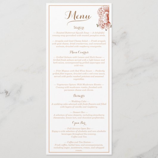  Victoriaans bloemenbruiloft Menu (Voorkant)