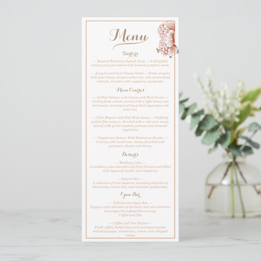  Victoriaans bloemenbruiloft Menu (Staand voorkant)