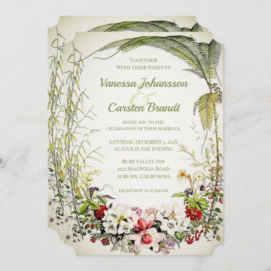 Victoriaans bloemenbruiloft uitnodiging (Voorkant / Achterkant)