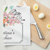 Victoriaans bloemenhangbord wit zwart roze theedoek (Quarter Fold)