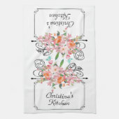 Victoriaans bloemenhangbord wit zwart roze theedoek (Verticaal)