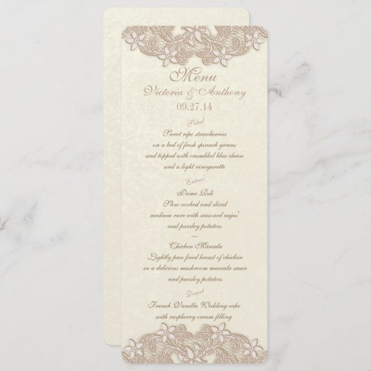 Victoriaans Bloemenkant Menu Kaart (Voorkant / Achterkant)