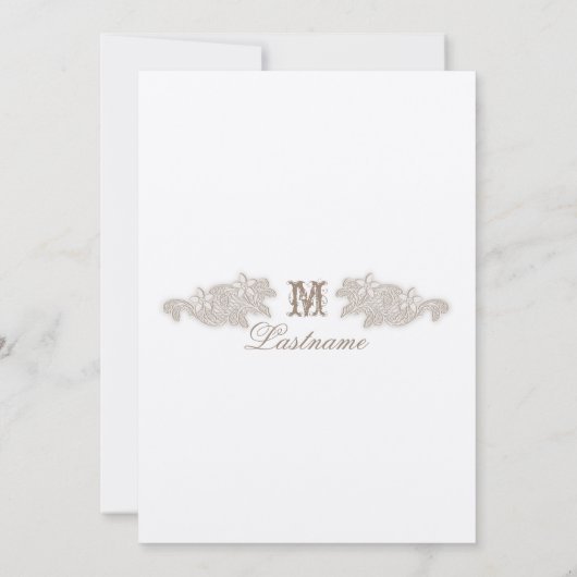 Victoriaans Bloemenkant Taupe en Wit Kaart (Achterkant)