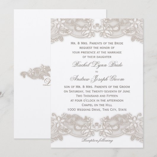 Victoriaans Bloemenkant Taupe en Wit Kaart (Voorkant / Achterkant)