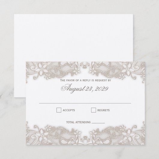 Victoriaans Bloemenkant Witte Respons Kaart (Voorkant / Achterkant)