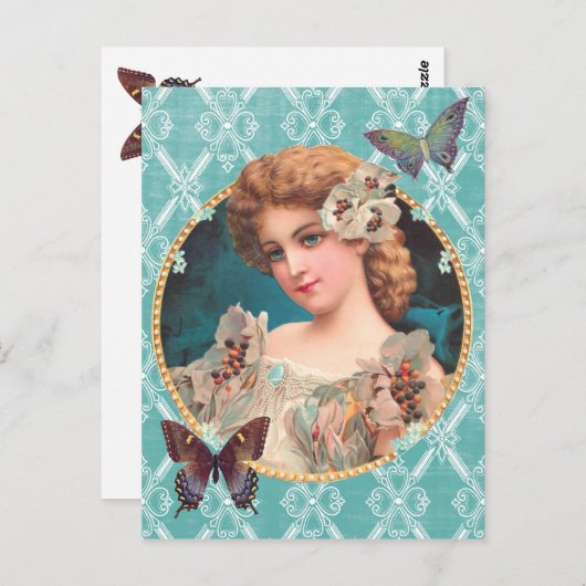 Victoriaans Bloemenmeisje Briefkaart (Voorkant / Achterkant)