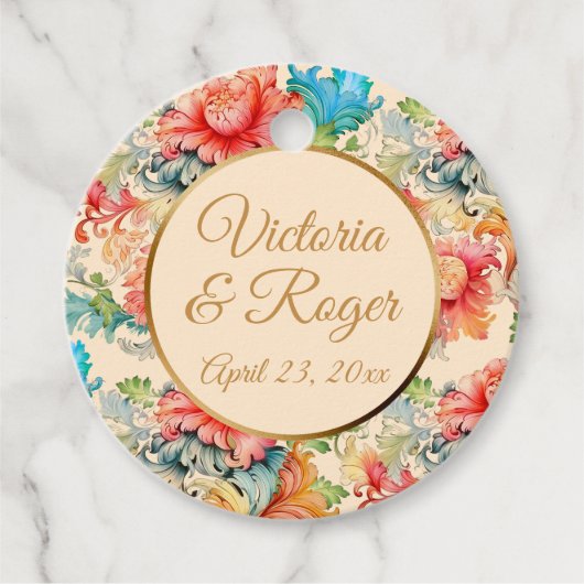 Victoriaans  Bloemenpatroon bruiloft Bedankjes Labels (Voorkant)