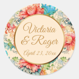 Victoriaans  Bloemenpatroon bruiloft Ronde Sticker