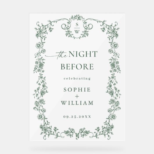 Victoriaans Bloemenrepetitie Diner Welkom Acryl Bord (Voorkant)