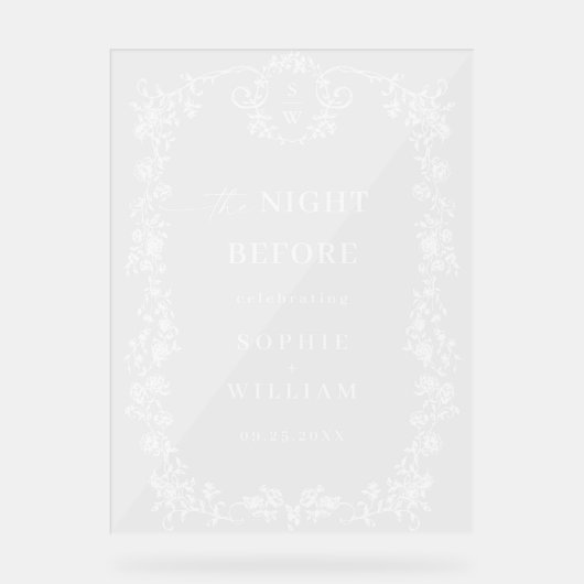 Victoriaans Bloemenrepetitie Diner Welkom Acryl Bord (Voorkant)