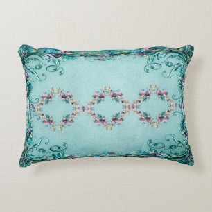 Victoriaans bloemenrol Elegant blauwgroen roze paa Accent Kussen