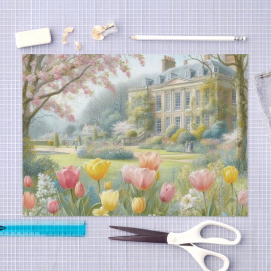  Victoriaans bloementuin en herenhuis Tissuepapier (Craft)