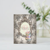 Victoriaans bloemetjeskoek engelse theekopie kaart (Staand voorkant)