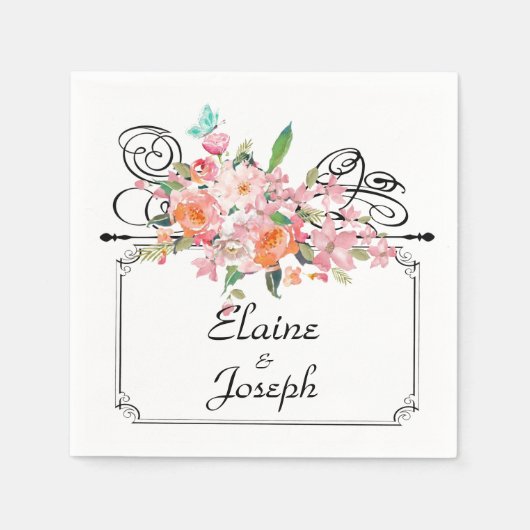 Victoriaans bloemhangend bord trouw wit zwart  servet (Voorkant)