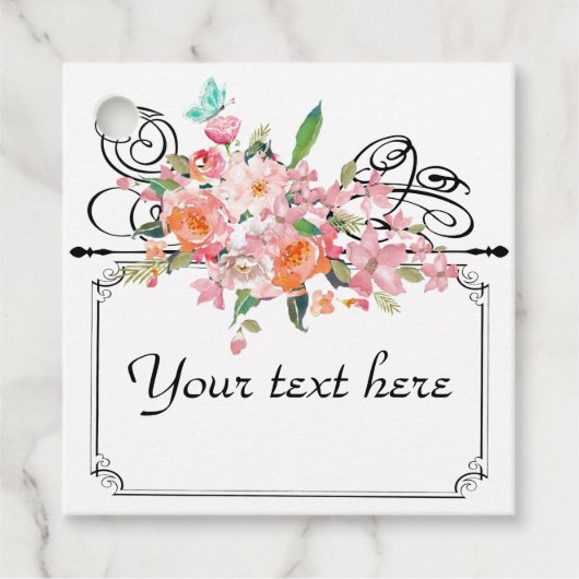 Victoriaans bloemhangend bord trouw zwart wit  bedankjes labels (Voorkant)