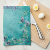 Victoriaans bloemig roos elegant blauwgroen paarse theedoek (Quarter Fold)