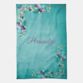 Victoriaans bloemig roos elegant blauwgroen paarse theedoek (Verticaal)