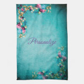 Victoriaans bloemige elegante scroll blauwgroen pa theedoek (Verticaal)