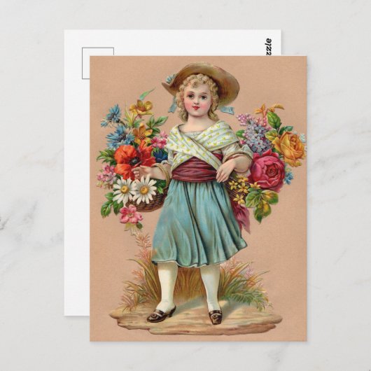 Victoriaans bloemmeisje briefkaart (Voorkant / Achterkant)