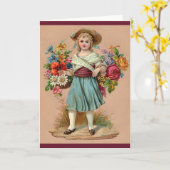 Victoriaans bloemmeisje kaart (Gele Bloem)