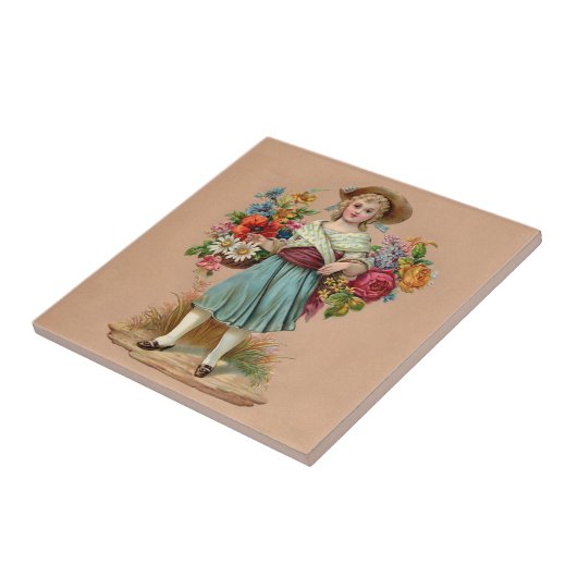 Victoriaans bloemmeisje tegeltje (Zijkant)