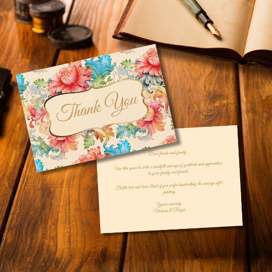 Victoriaans  bloemmotief Dank u Bedankkaart