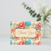 Victoriaans  bloemmotief Dank u Briefkaart (Staand voorkant)