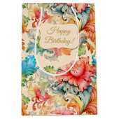 Victoriaans bloemmotief Happy Birthday Medium Cadeauzakje (Voorkant)