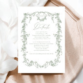 Victoriaans Bloemsalie Groene Foto Franse bruiloft Informatiekaartje