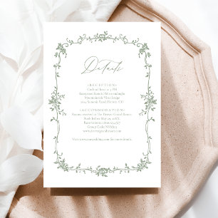 Victoriaans Bloemsalie Groene Foto Franse bruiloft Informatiekaartje