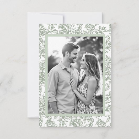 Victoriaans Bloemsalie Groene Foto Franse bruiloft Save The Date (Achterkant)